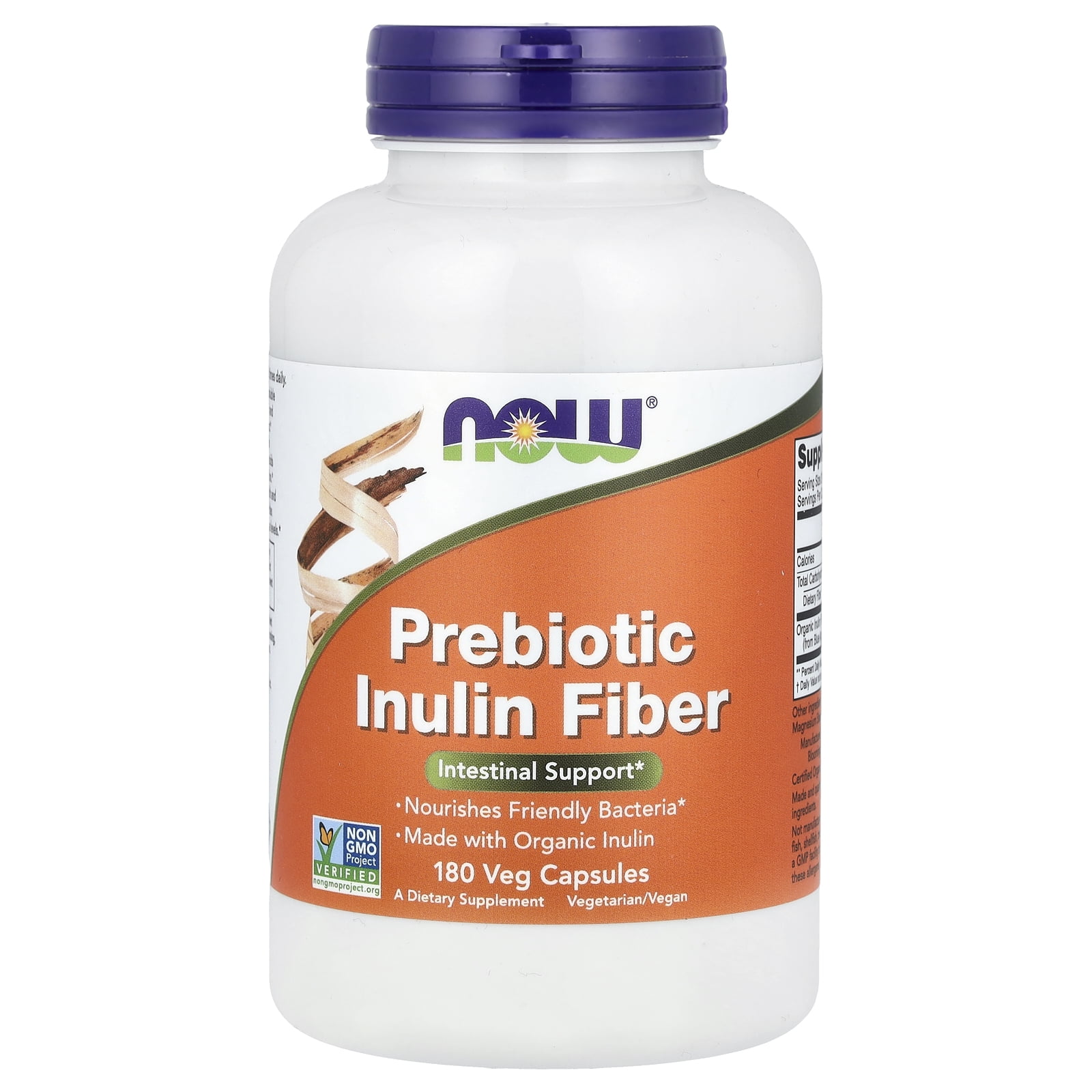 NOW Foods Prebiotic Inulin Fiber, Unflavored, 180 Veg Capsuls