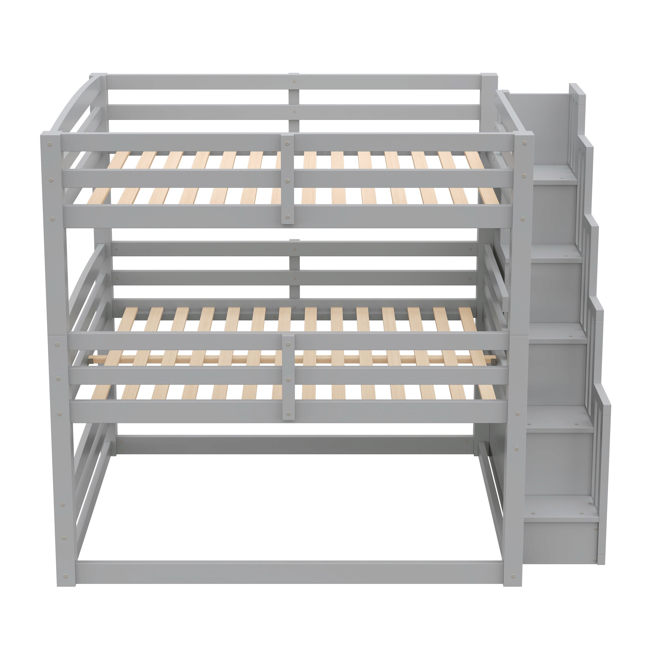 Noble House Full Size Triple Bunk Bed with Storage Staircase, Modern Convertible 3-in-1 Design, Space Saving, Gray