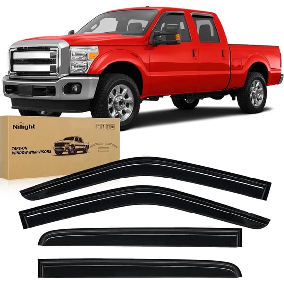 Nilight Tape-On Window Visors for Ford F250/F350/F450/F550 Super Duty 1999–2016 Crew Cab Only, Rain Guards, Vent Shades, Wind Deflectors, Reduce Wind Noise, Smoke Tint, 4PCS