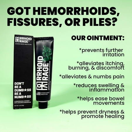 Rrhoid Rage Hemorrhoid and Fissure Ointment with Lidocaine, Aloe, Witch Hazel, and Magnesium for Fast Pain and Itch Relief (2-Pack)