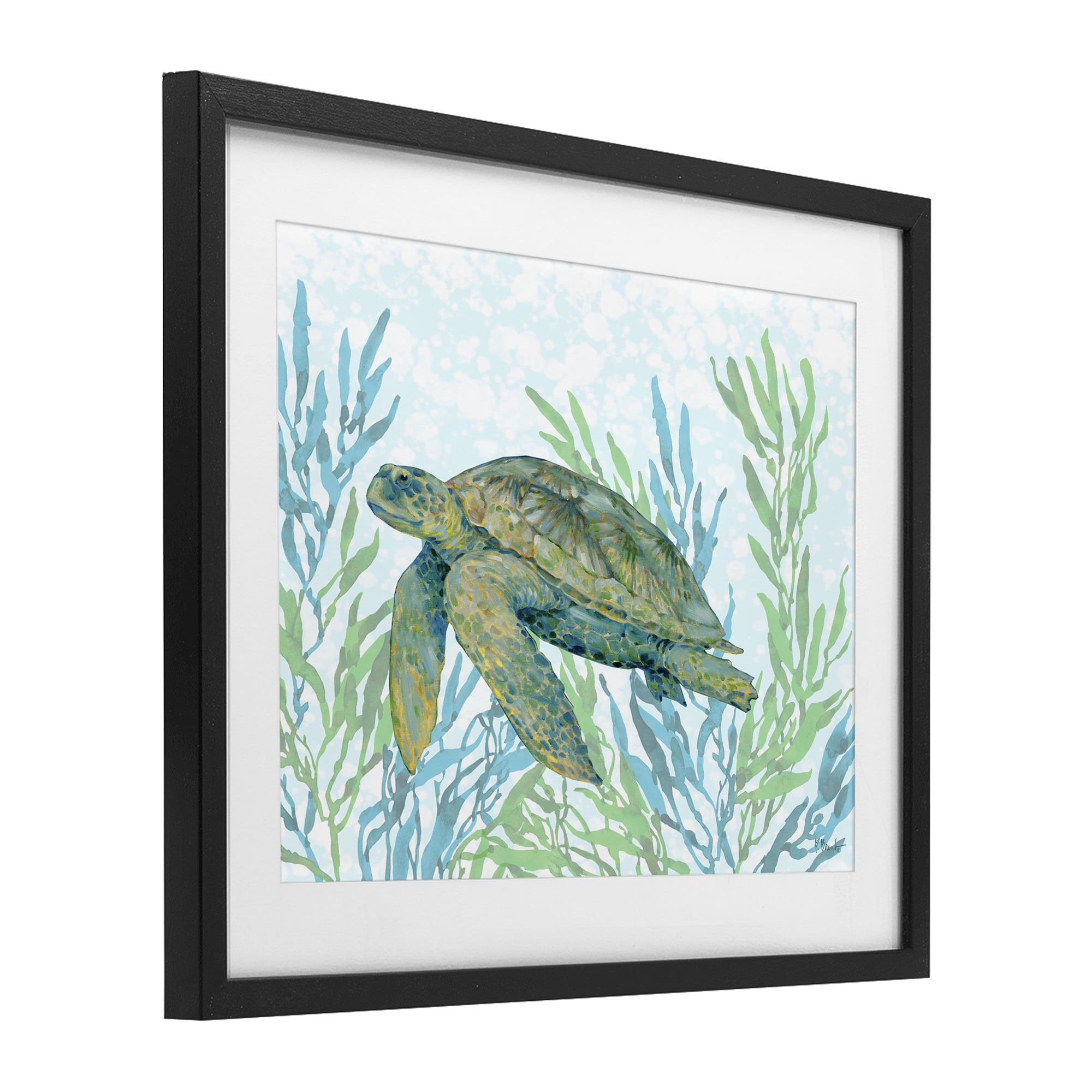 Stupell Industries Tasman Turtle in Seagrass Black Framed Print Under Glass, design by Paul Brent