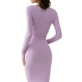 thumbnail image 4 of Blotona Women Long Bodycon Dress Solid Color Knitted Ribbed Square Neck Long Sleeve Dress Spring Fall Party Club Skinny Dress, 4 of 5
