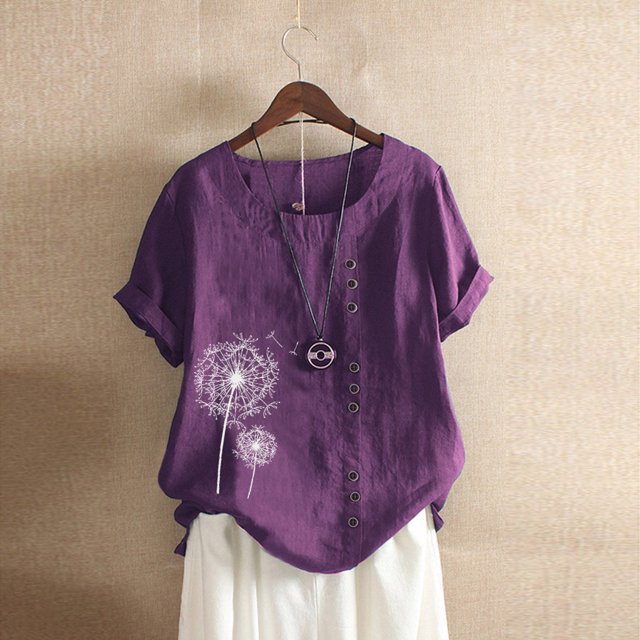 Pntutb - Blusa para mujer, informal, suelta, con botones, de lino, talla grande, con estampado bohemio, tanic Pntutb Pntutb-5343