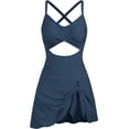 thumbnail image 3 of Women One Piece Swimdress Tummy Control Bathing Suit Push Up Swimsuit Modest Swimwear Cutout V Neck Cute Tie Knot Skirt, 3 of 8