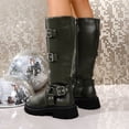 thumbnail image 6 of Lovzfmll Boots for Women, Casual Buckle Metallic Motorcycle Boots, Chunky Heel Round Toe Knee High Boots, Comfy Fall Winter Shoes, 5.5, Green, 6 of 9