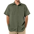 thumbnail image 2 of WQNVRNR Men's Short Sleeve Shirt- Collar Summer Business Casual Button-Down Top Breathable Shirt Army Green Size 2XL, 2 of 7