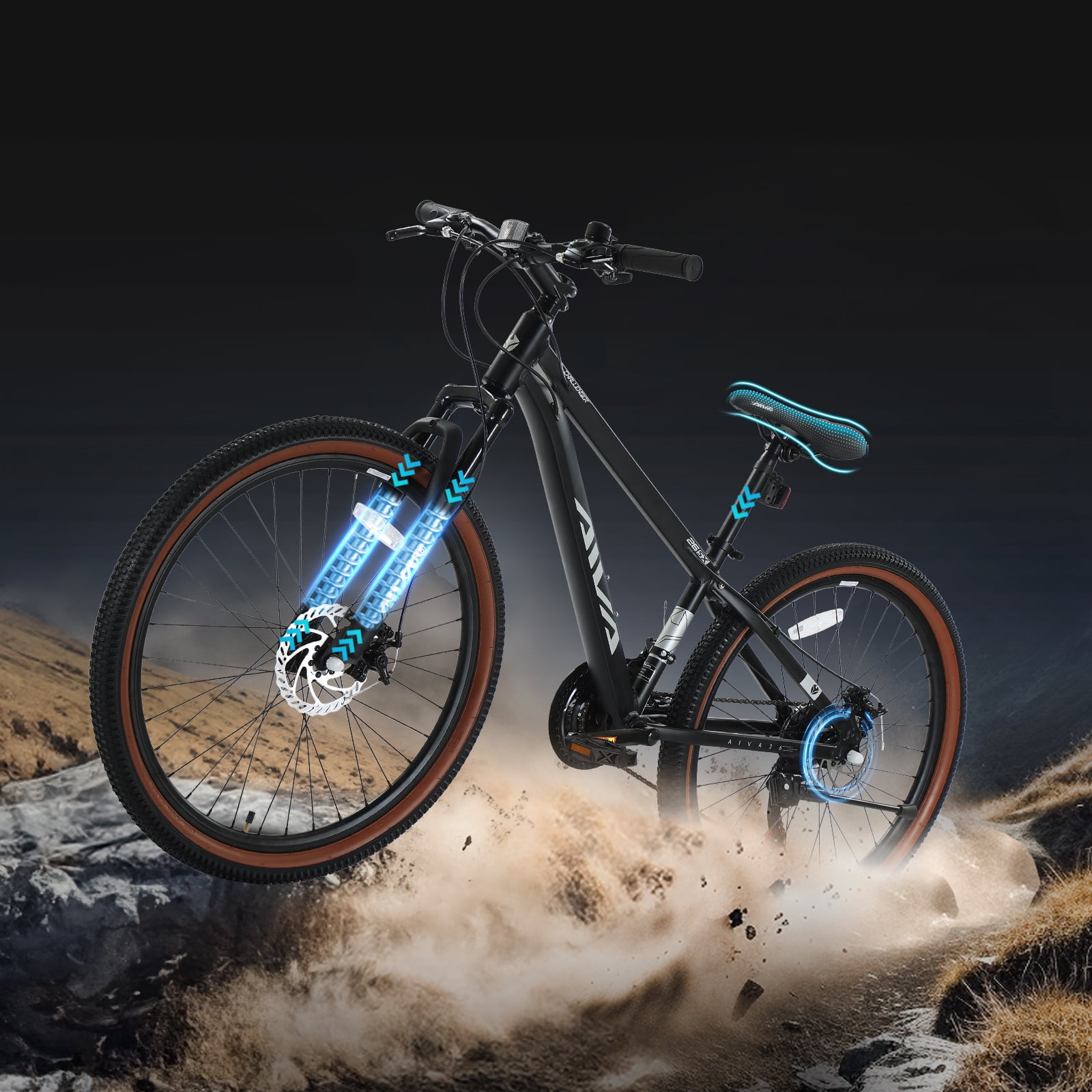 26" Wheel Mountain Bike, 21 Speed with Dual Disc Brake Mountain Bicycle, Aluminum Frame Fits Teens Womens Mens MTB Cycling Bikes