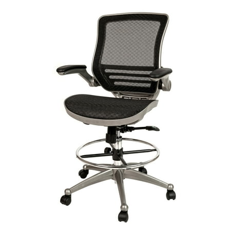 Flash Furniture Waylon Mid-Back Transparent Black Mesh Drafting Chair with Graphite Silver Frame and Flip-Up Arms