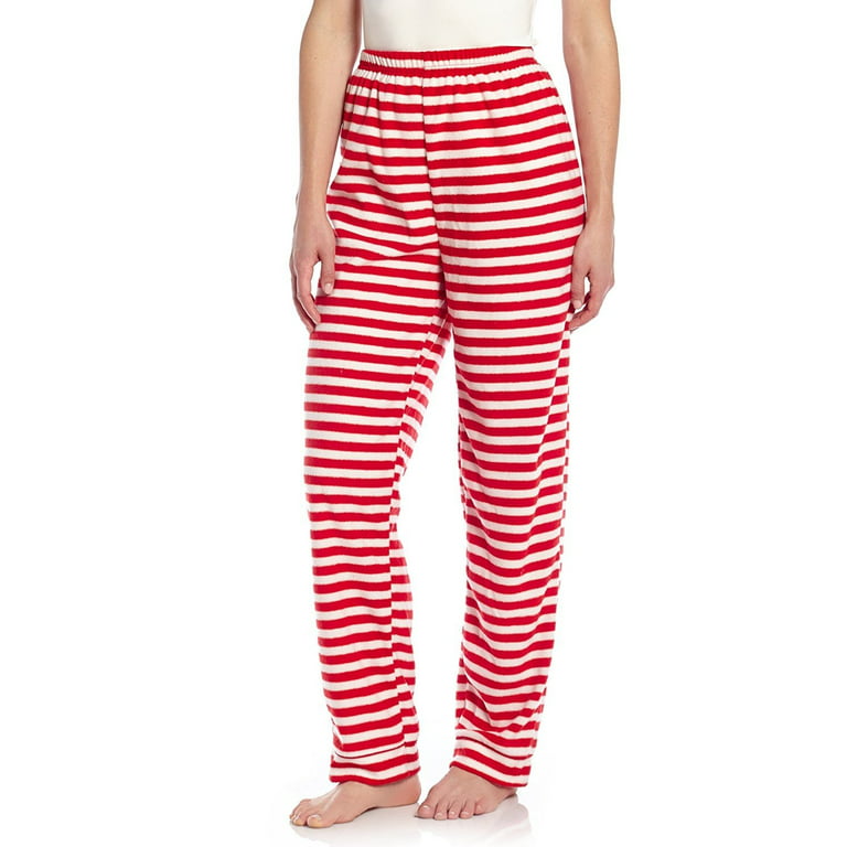 Leveret Women Fleece Sleep Pants Red & White Striped Medium