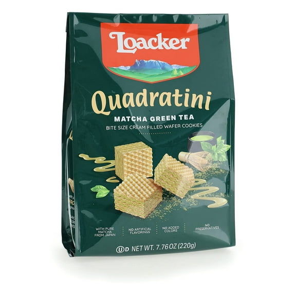 Loacker Quadratin Premium Matcha Green Tea Wafer Cookies, 220G/7.76Oz