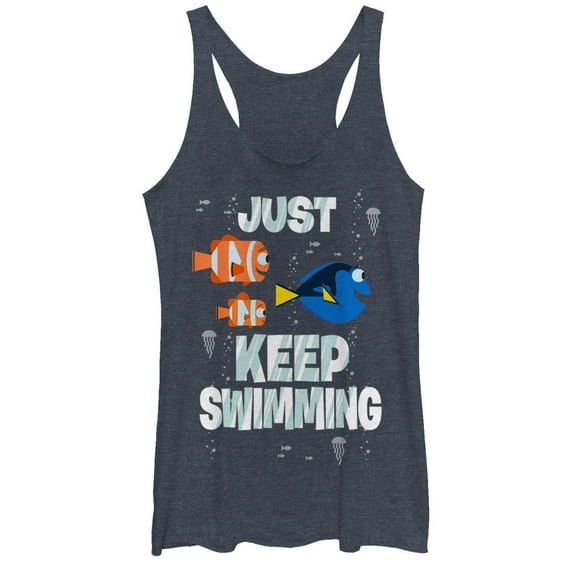 Women's Finding Dory Just Keep Swimming  Racerback Tank Top Navy Blue Heather Large