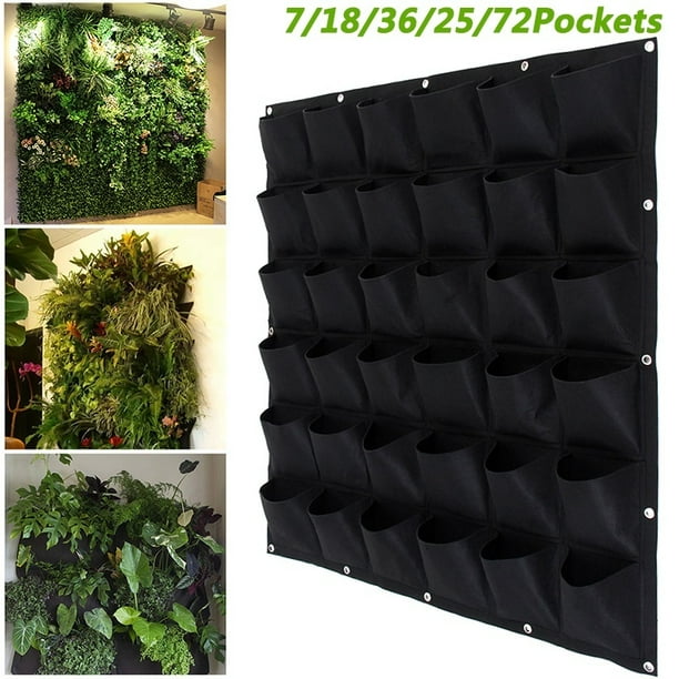 7/18/36/25/72 Pockets Wall Hanging Planting Bags Green Grow Bag Planter