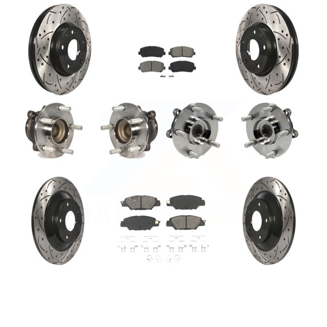 Transit Auto Front Rear Hub Bearing Assembly Coated Disc Brake Rotor and Semi-Metallic Pad Kit (10Pc) for Car 2015 Mazda CX-5 FWD with Electric Parking - Left Right (Driver Passenger) KBB-120488