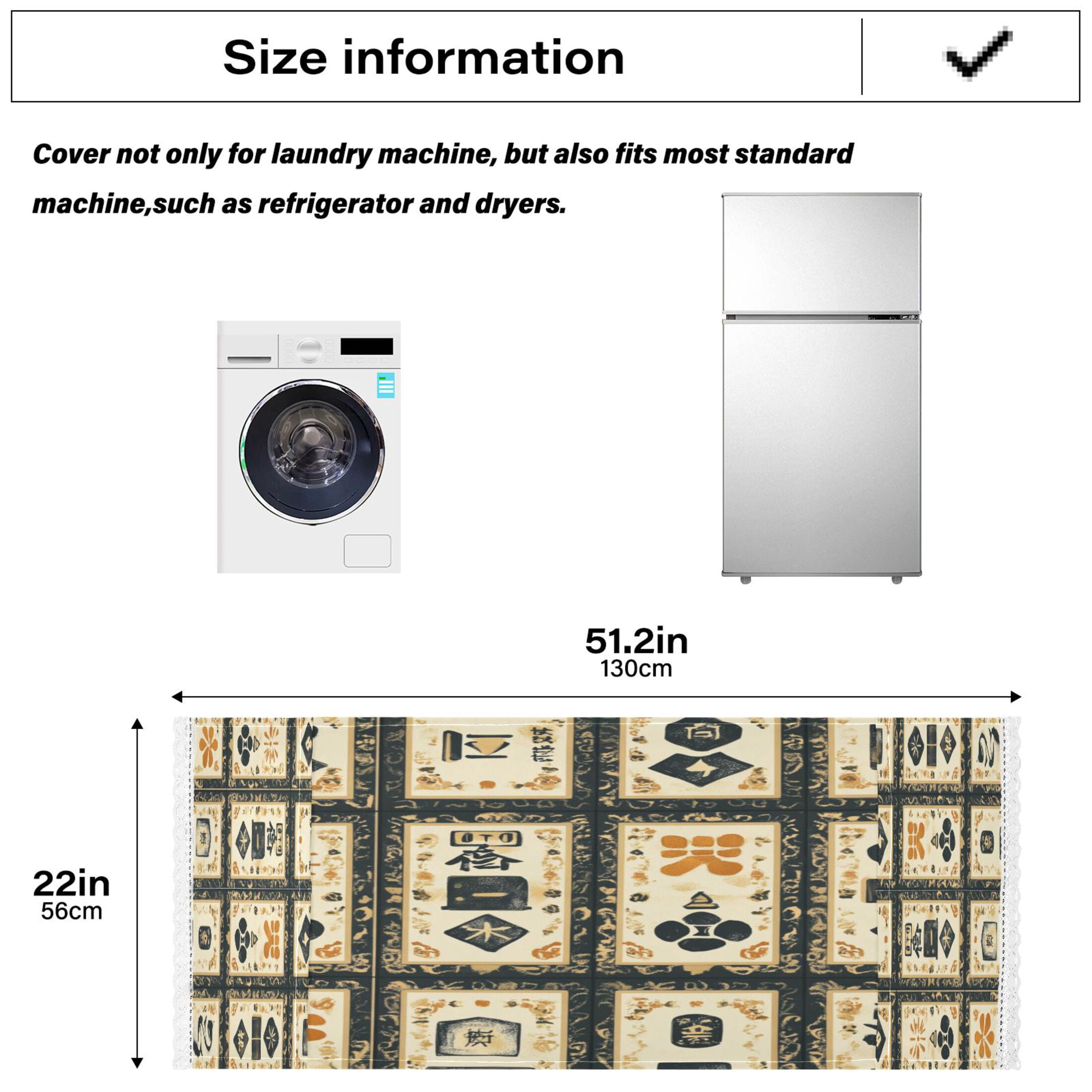 Mahjong BackgroundWasher and Dryer Covers Dust-Proof and Oil Resistant Fridge Cover with 4 Storage Pockets Washing Machine Top Cover for Laundry Kitchen Home 51.2 x 22 In