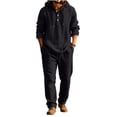 thumbnail image 2 of Babcutegg Mens Outfit Set Button Front Long Sleeve Hoodie and Pants Lightweight Casual Clothing 2-Piece Black Size XL, 2 of 7
