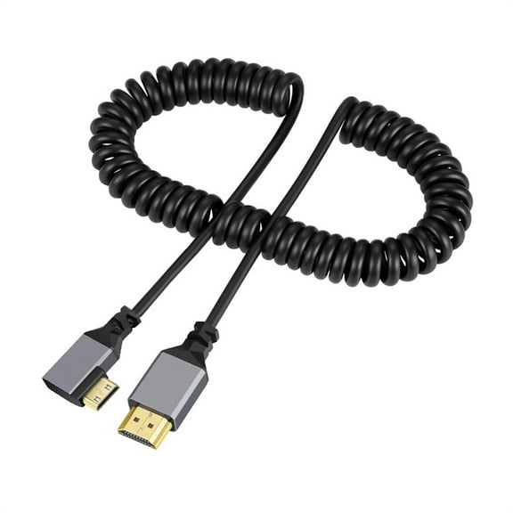 CY Mini HDMI 2.0 Male to HDMI Male 4K 60hz Stretch Coiled Cable Right Angled 90 Degree for HDTV Computer Laptop Monitor