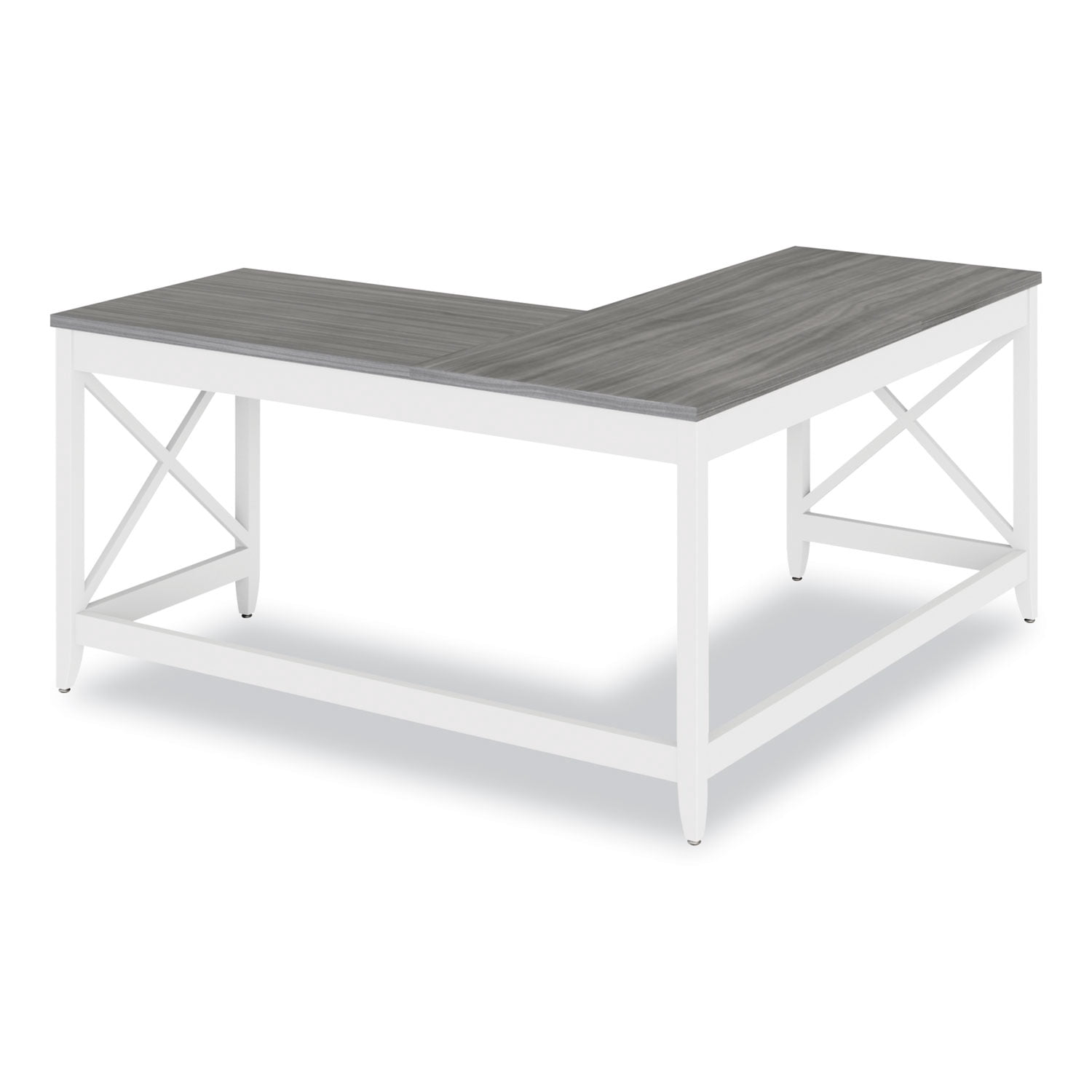 Workspace by Alera L-Shaped Farmhouse Desk, 58.27 x 58.27 x 29.53, Gray/White