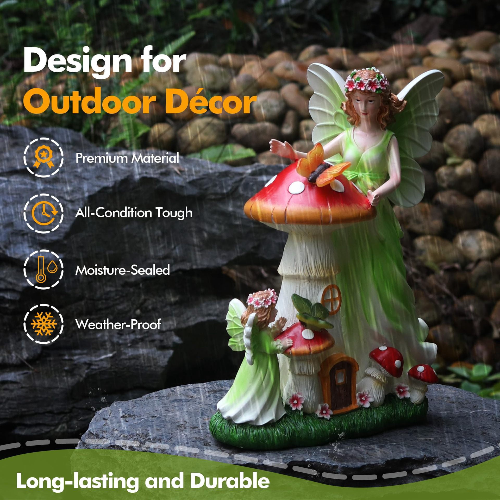 Garden Statue Outdoor Solar Fairy Statue 12.2" Tall Statues for Yard Art Lawn Ornaments Porch Patio Balcony Home House - Birthday Gifts for Grandma Mom Women
