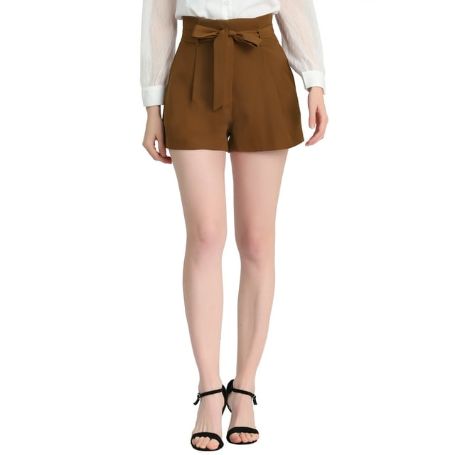 Unique Bargains Short en Papier à Taille Haute avec Nœud Papillon pour Femme Café S