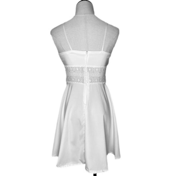 Sonducket Vestido de playa sin mangas con cuello en V y costuras de encaje para mujer Vestidos blanco METRO
