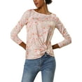 thumbnail image 2 of Allegra K Women's Boat Neck Long Sleeves Floral Twist Front Blouse, 2 of 6