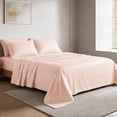 thumbnail image 2 of WVG Bamboo Sheet Set King Size, Soft Cooling Bedding Set with Embossed Stripe Design, Deep Pocket Fitted Sheet, Breathable & Smooth Bed Sheets for Hot Sleepers, 2 of 9