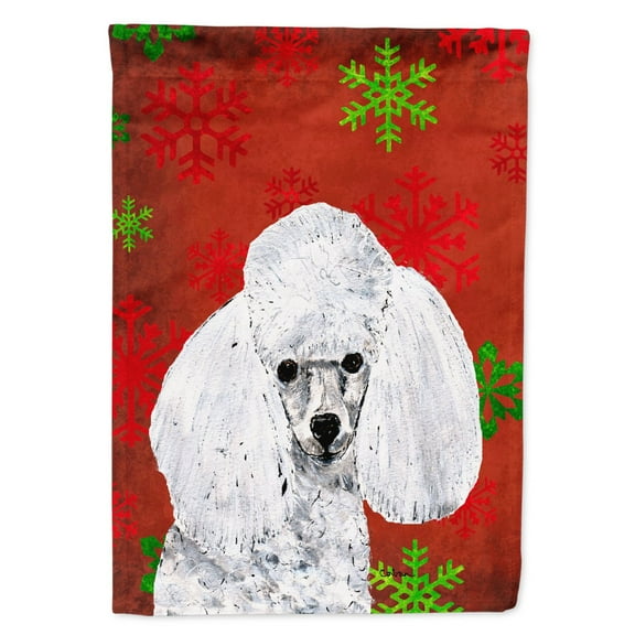 Carolines Treasures SC9749CHF White Toy Poodle Red Snowflakes Holiday Flag Canvas, Large, Multicolor