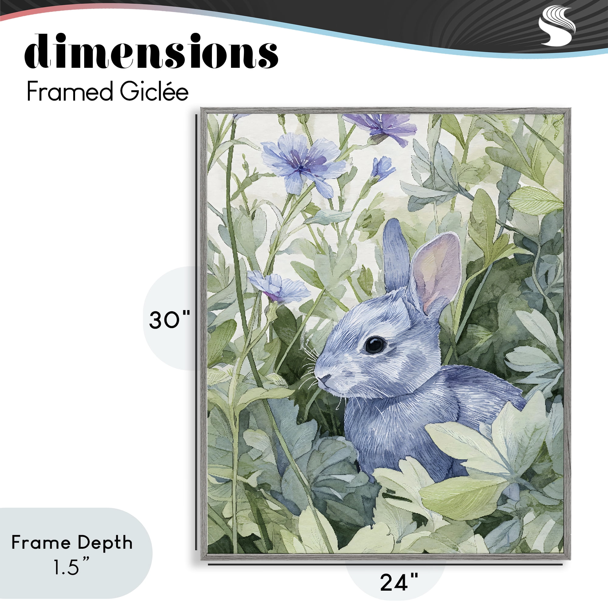 Stupell Industries Blue Bunny Among Leaves Gray Framed Giclee Art, design by Franklyn Gregory