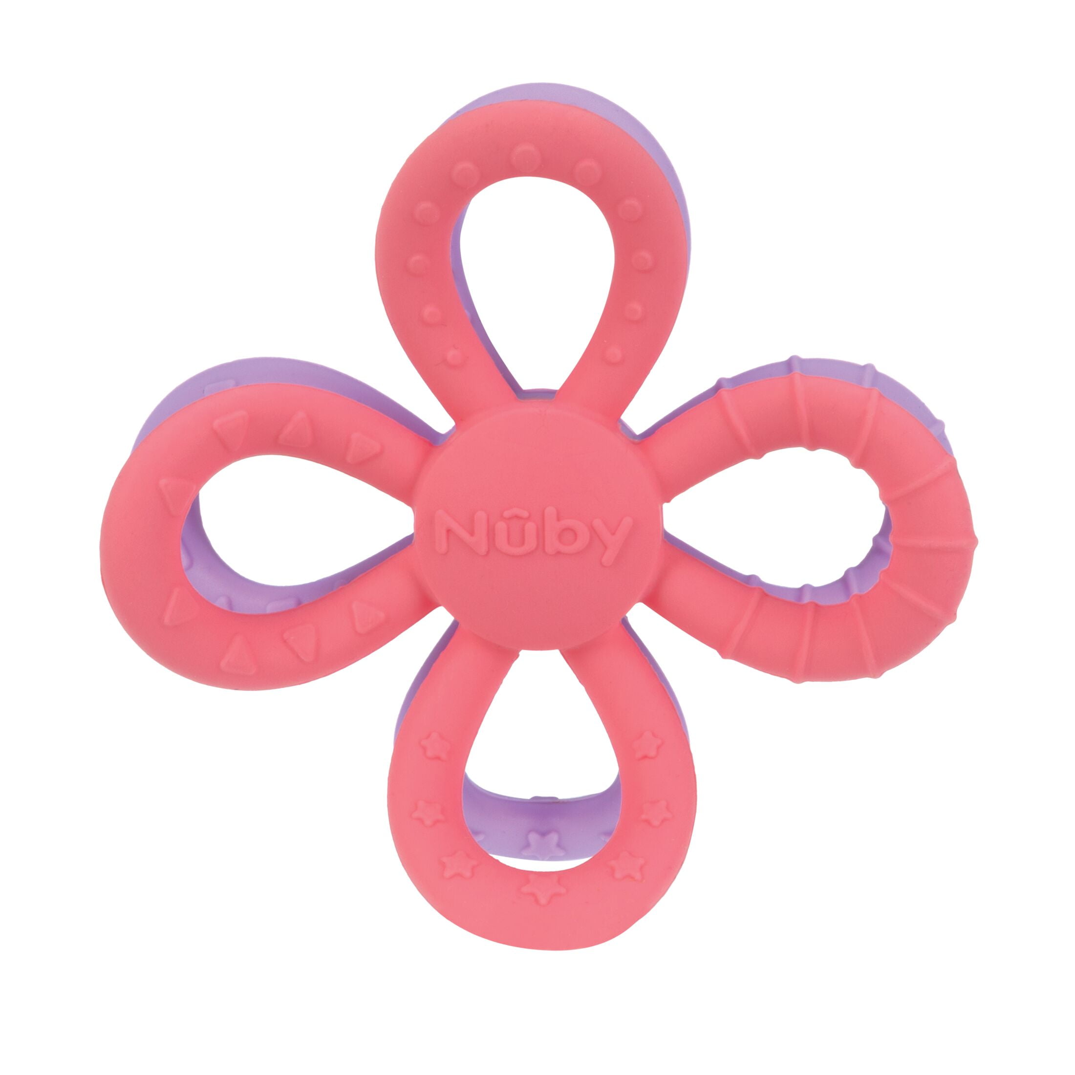 Nuby Fun Loops Silicone Teether Toy for Babies and Toddlers, Pink & Purple
