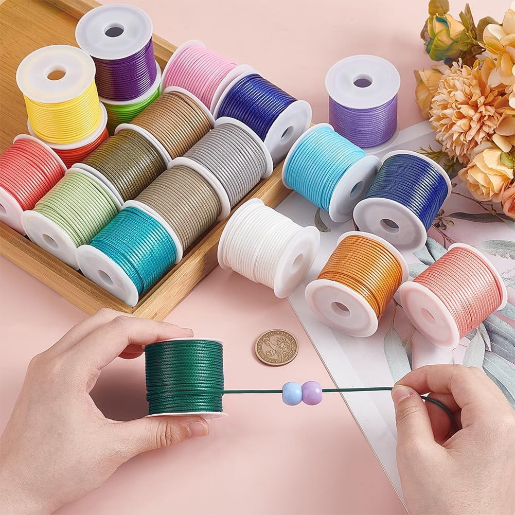 218.7 Yards 1.5mm Waxed Polyester Cord Thread 20 Rolls 20 Colors Beading Thread Cord String for Bracelet Necklace Jewelry DIY Craft Making Waist Beads Knotting Macrame Supplies