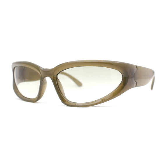 Womens Trendy 90s Sports Style Wrap Around Curved Plastic Sunglasses Green