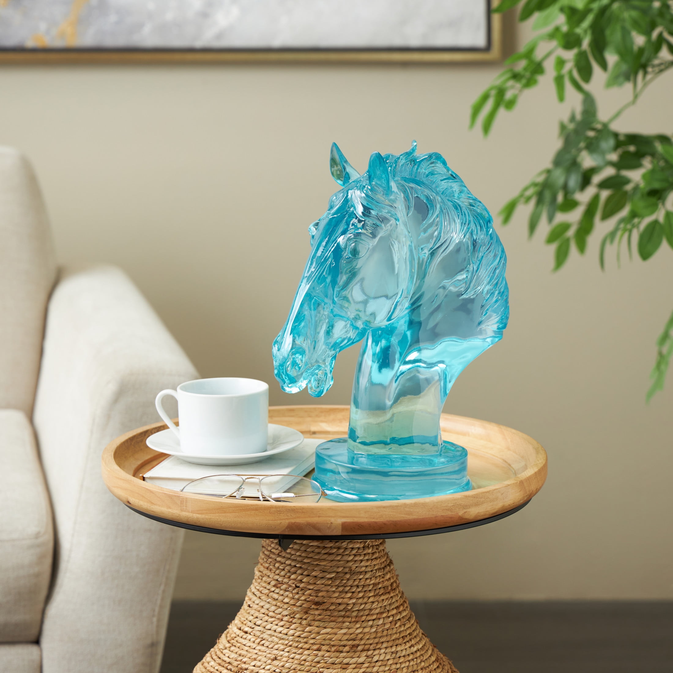 6" x 13" Light Blue Resin Tinted Horse Sculpture, by DecMode