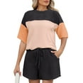 thumbnail image 2 of Fantaslook Color Block Two Piece Sets for Women Texture Crew Neck Short Sleeve Tops and Shorts Outfits Loungewear with Pocket, 2 of 8