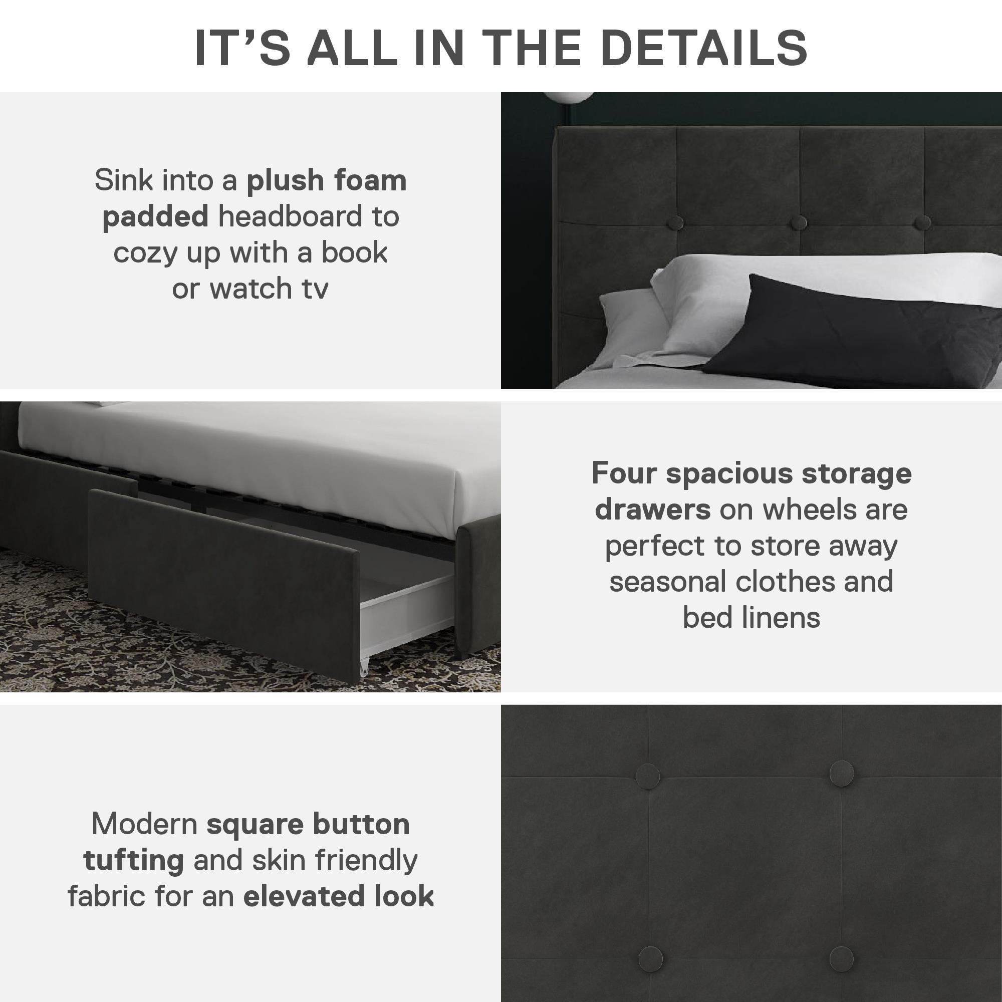 DHP Rose Tufted Upholstered Storage Bed Frame, Queen, Gray Velvet