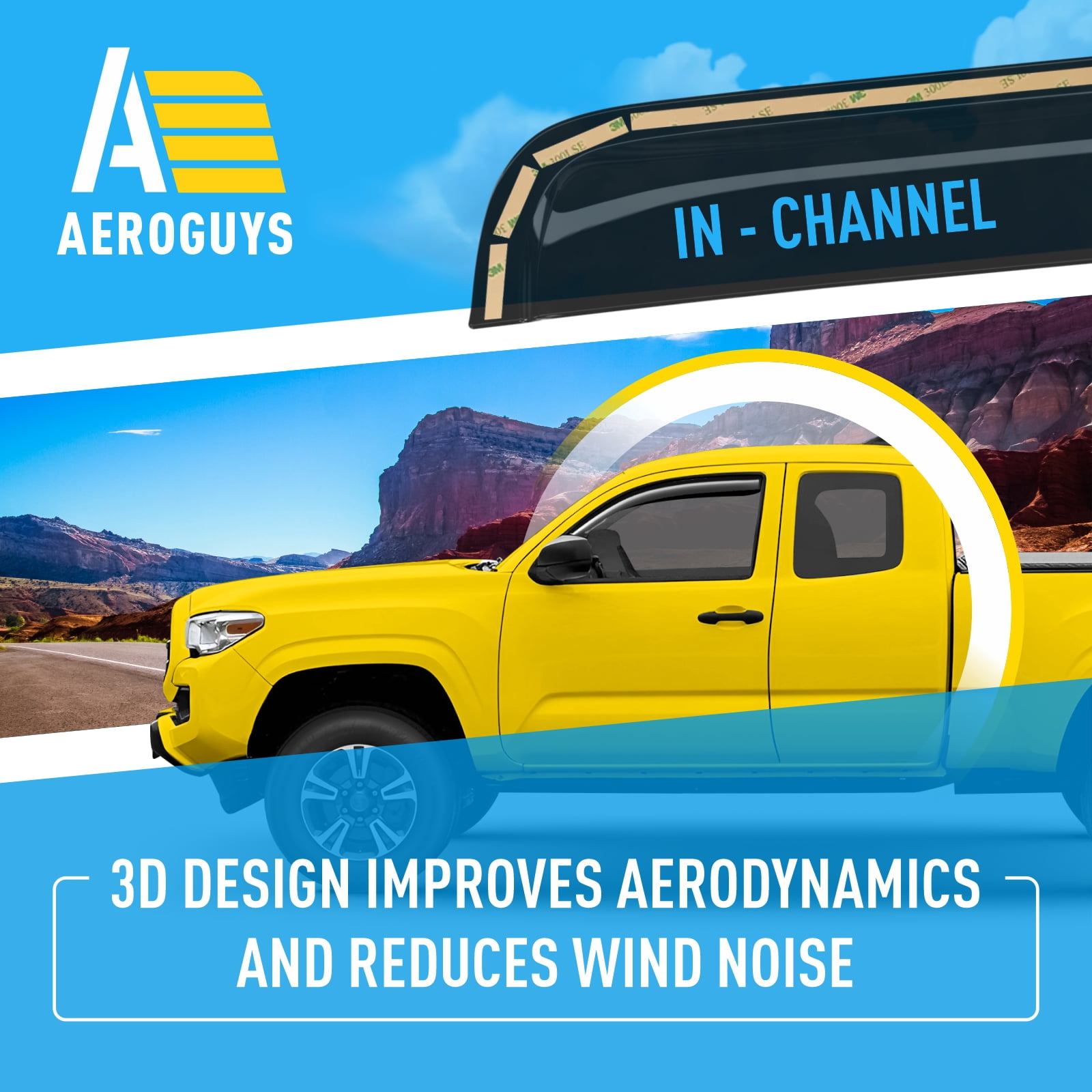 AEROGUYS In-Channel Window Deflectors Extra Durable Window Visors Rain Guards Fit for Toyota Tacoma 2016-2023 Double Cab/Access Cab, Sun Visors, Wind Vent Visors, Car Accessories - 2 pcs. AG0744