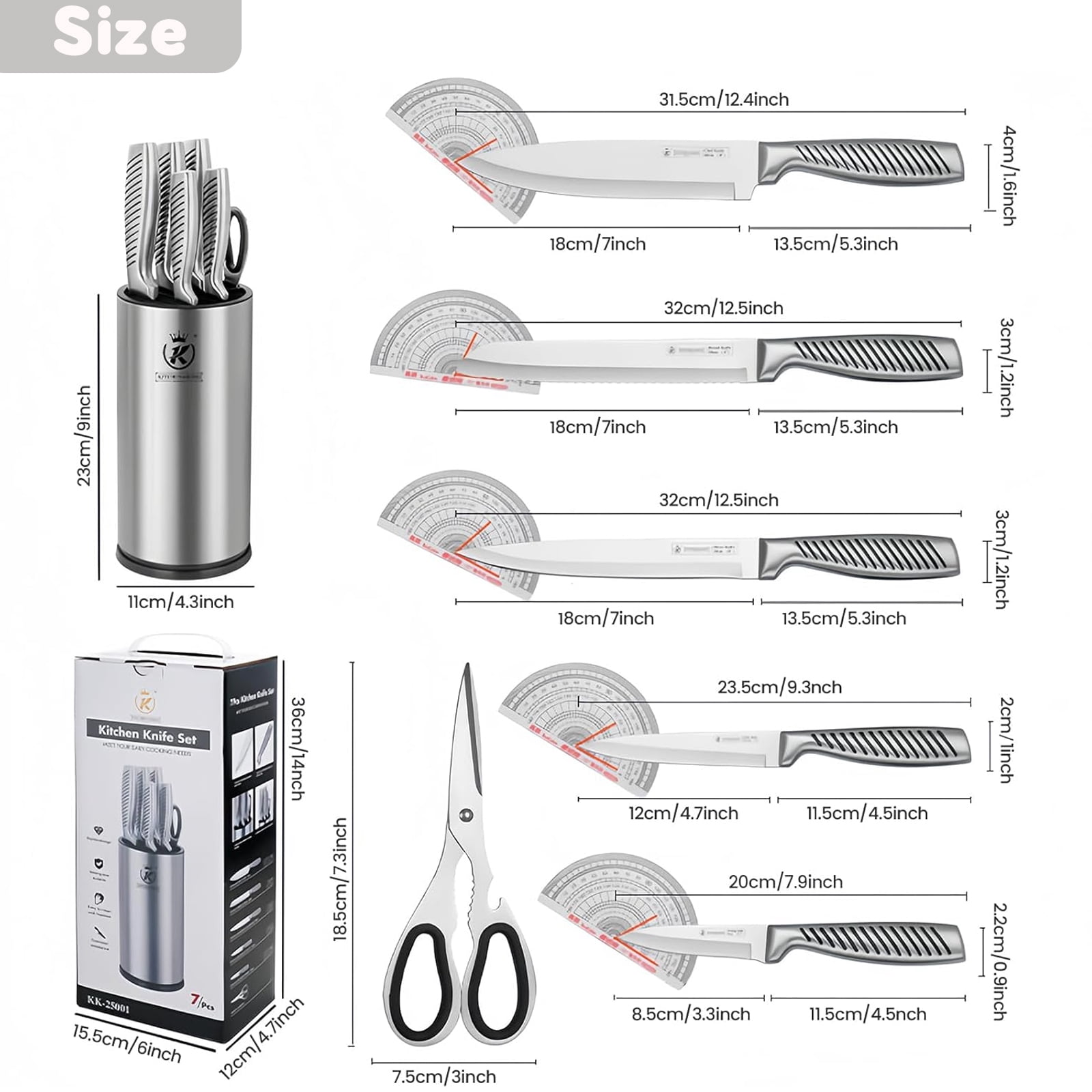 Kitchen Knife Set, 7-Piece Compact Knife Block Set with Universal Knife Block, Sharp Stainless Steel Chef Knife Set for Home Apartment Restaurant, Kitchen Knives Set Gifts for Men Women