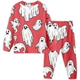thumbnail image 2 of JCCXIN Child Girls Pajamas Halloween Sleepwear Long Sleeve Crew Neck Top And Pants 2 PC Sleep Set Ghost Graphic Soft Fall Winter Casual Daily Homewear Funny Nightwear,Red,5-6 Years, 2 of 4