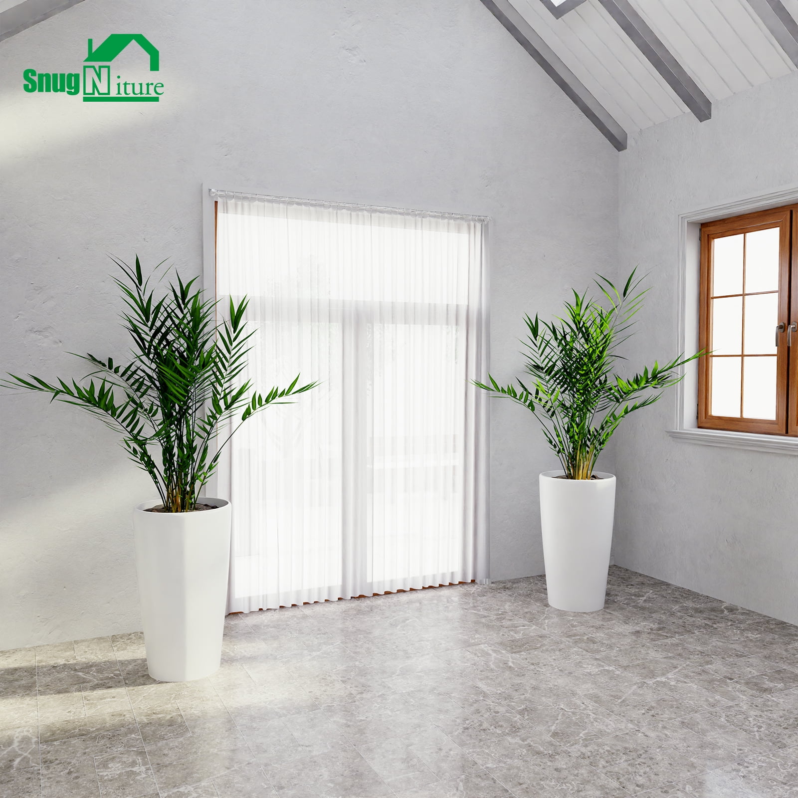 SnugNiture Set of 2 Round 22-Inch Tall Planters, White – Large Indoor/Outdoor Pots with Drainage, Matte Frosted Finish