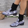 thumbnail image 2 of NECHOLOGY Zapatos Botines para mujer Botas de tacón grueso para mujer botines de invierno con patrón geométrico de talla grande Color a juego tacones inclinados nuevo de retazos (Blue 8.5), 2 of 6