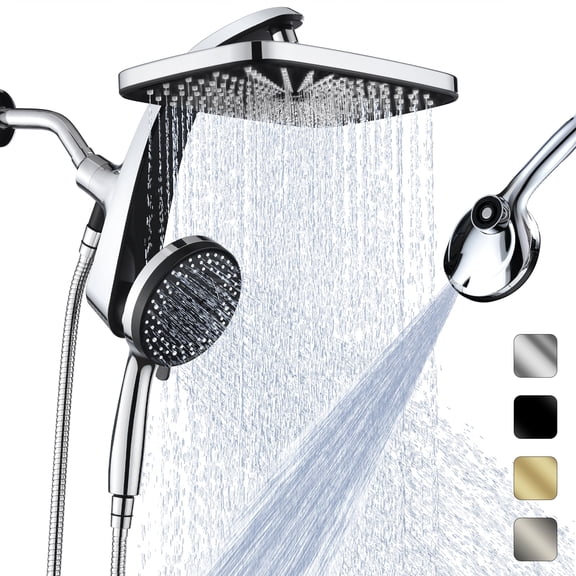 INAVAMZ 12 inch Rain Shower Head and Handheld Combo, High Pressure Shower, 3 8 1 Spray Modes, Magnetic Dock, Power Jet, Anti-Clog Nozzles, 60" Hose,Silver
