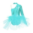 thumbnail image 2 of YONGHS Kids Girls Sequins Feather Tulle Skirted Leotard Unitard Latin Modern Jazz Dance Costume Blue Green 10, 2 of 5