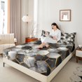 thumbnail image 4 of Castle Fairy Geometric Honeycomb Full Size Sheets 4-Piece for Boys Girls,Gradient Marble Breathable Bed Sheets,Abstract Marbling Hexagon Lightweight Sheet Sets,Luxury Bedroom Decor, 4 of 7