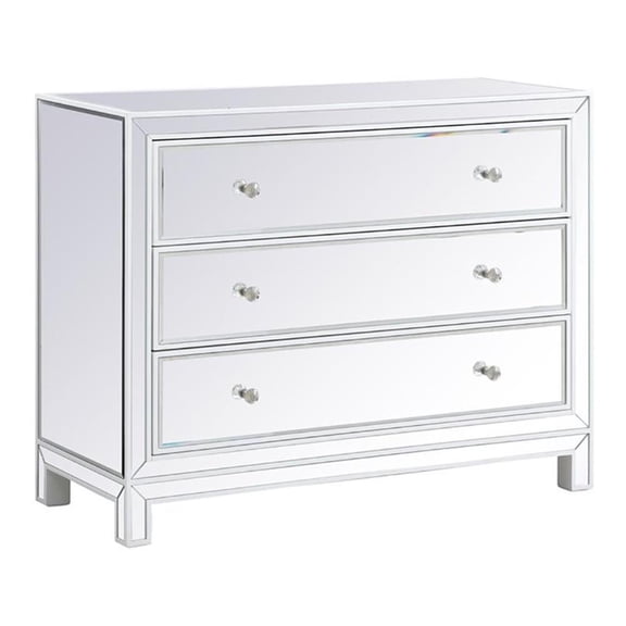Pemberly Row 40" 3-Drawer Metal MDF Mirrored Cabinet in White