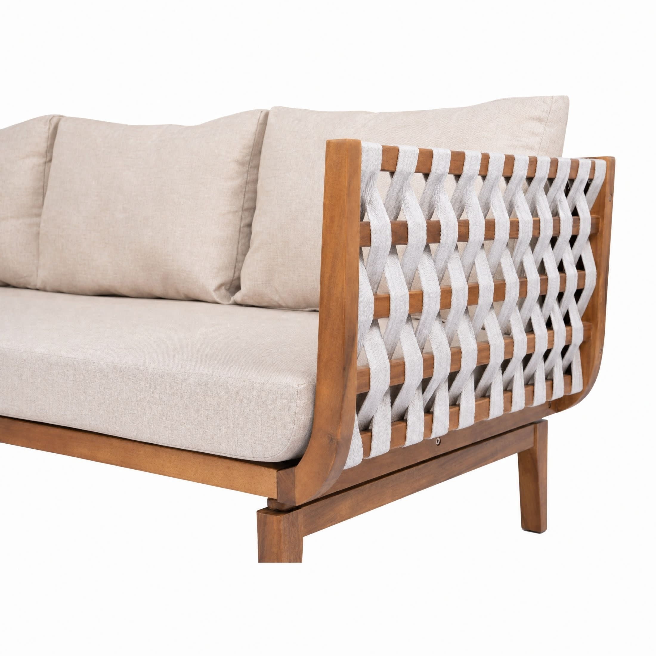Christopher Knight Home Acacia Wood Outdoor 3-Seater Sofa with Rope Back and Cushions, Teak+Beige