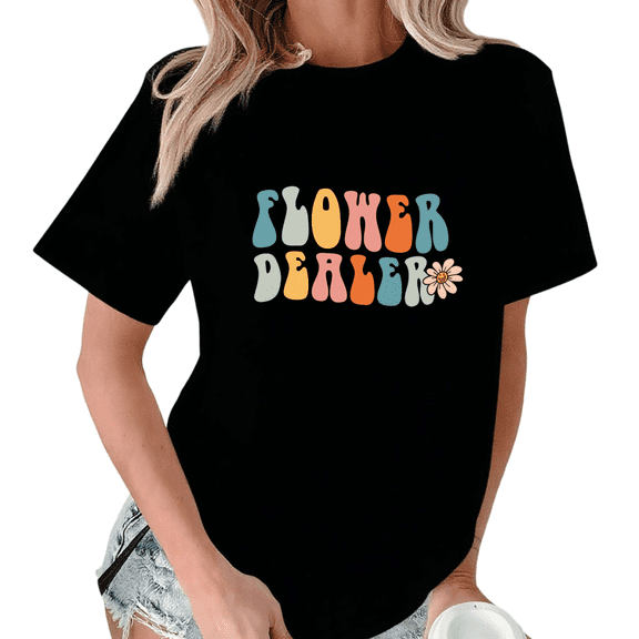 Black Print Tshirt Graphic Tees Shirts Boho Flower Dealer Art Spring Casual Wear S-5XL Tops