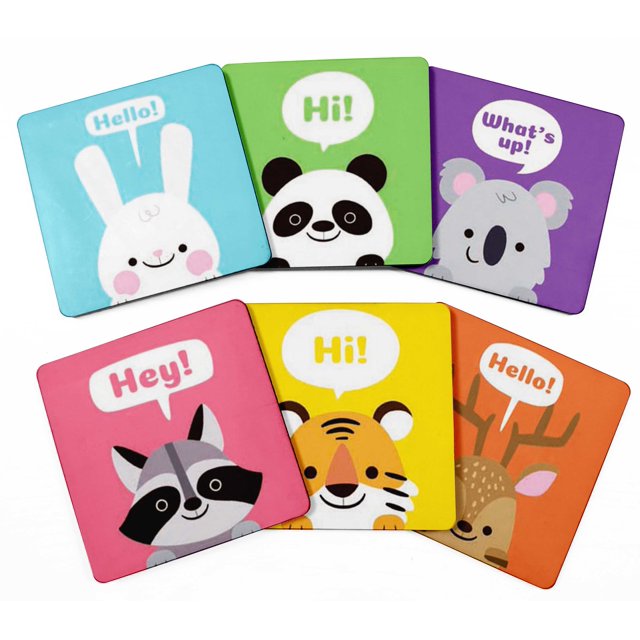 Inkdotpot Set of 6 Drink Coasters Easy Clean 4-Zoll SquareCoastersCork Base-Reusable- Cute Animals