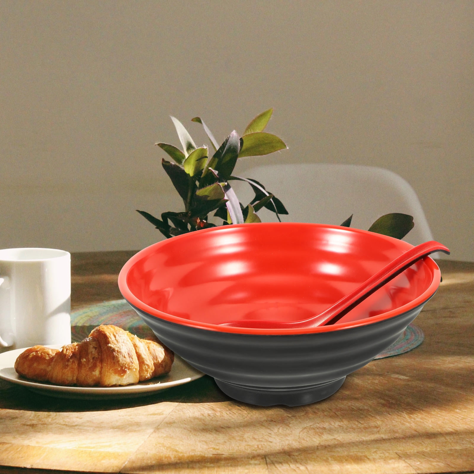 PAMINGONO Set of 2 Red Round Ramen Noodle Bowls 7.4 for Bars and Restaurants