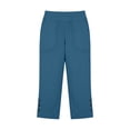 thumbnail image 6 of Capris Pants for Women Linen Drawstring Elastic Waist Relaxed Fit Elastic Waist Split Button Summer Cropped Pants with Pockets, 6 of 7