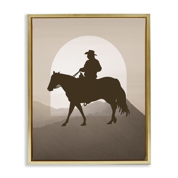 Stupell Industries Modern Cowboy & Mountains Gold Floating Frame Canvas Art, 25 x 31, by Karen Smith