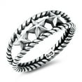 thumbnail image 1 of Unique Triple Northern Star Nautical Rope Ring .925 Sterling Silver Band Jewelry Female Male Size 8, 1 of 4